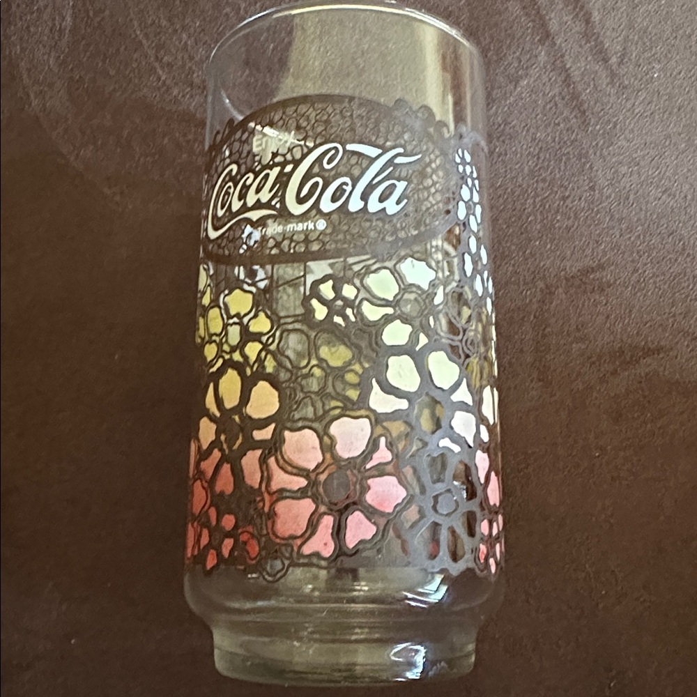 Vintage 1970s Coca-Cola Drinking Glass Fountain Style with Hibiscus flowers